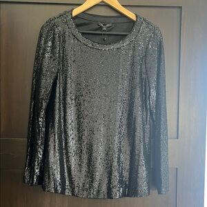 NWT Rachel Zoe Black Sequin Long Sleeve Top